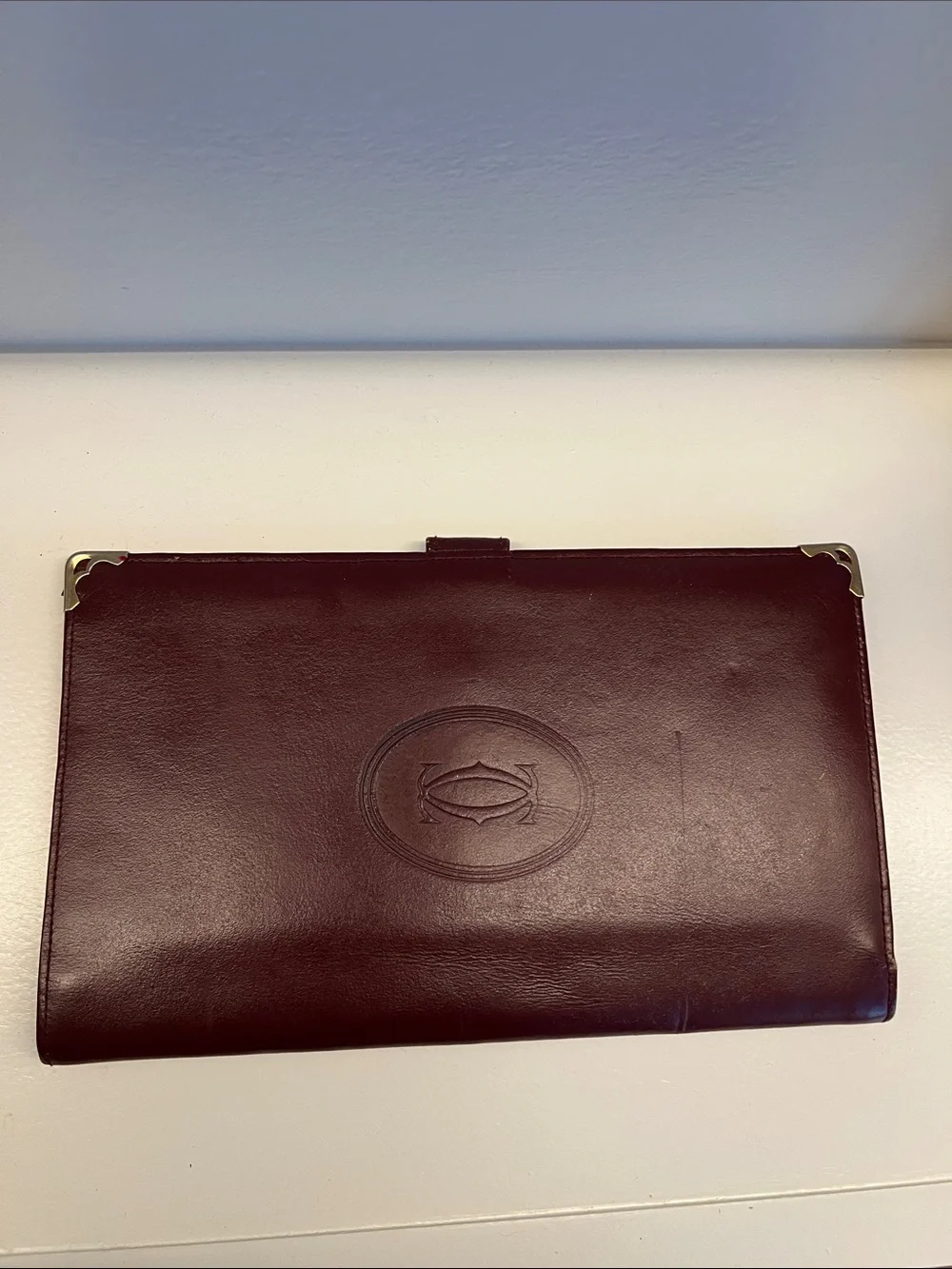 Cartier VINTAGE Burgundy Leather Document Folio with Gold Corners